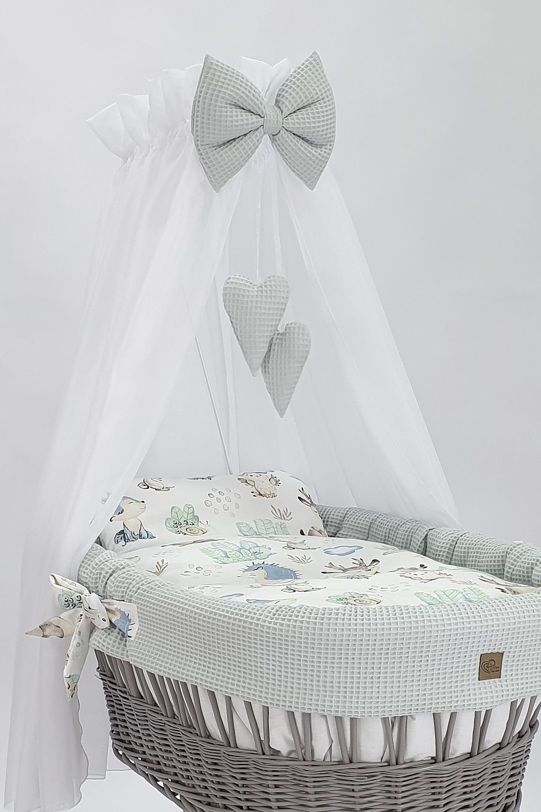 Moisés completo de mimbre con dosel y ropa de cama blanco, gris tejido waffle serie HGGR-KOLA - foto 3