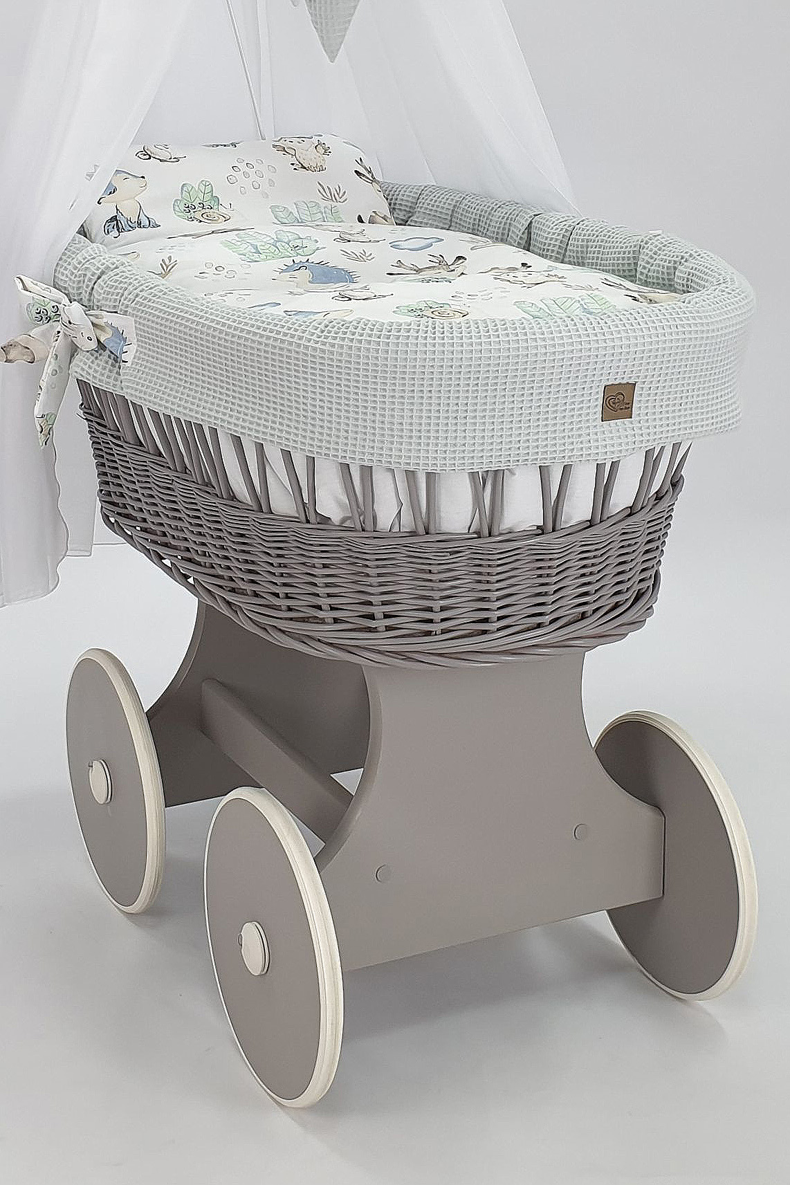 Moisés completo de mimbre con dosel y ropa de cama blanco, gris tejido waffle serie HGGR-KOLA - foto 4