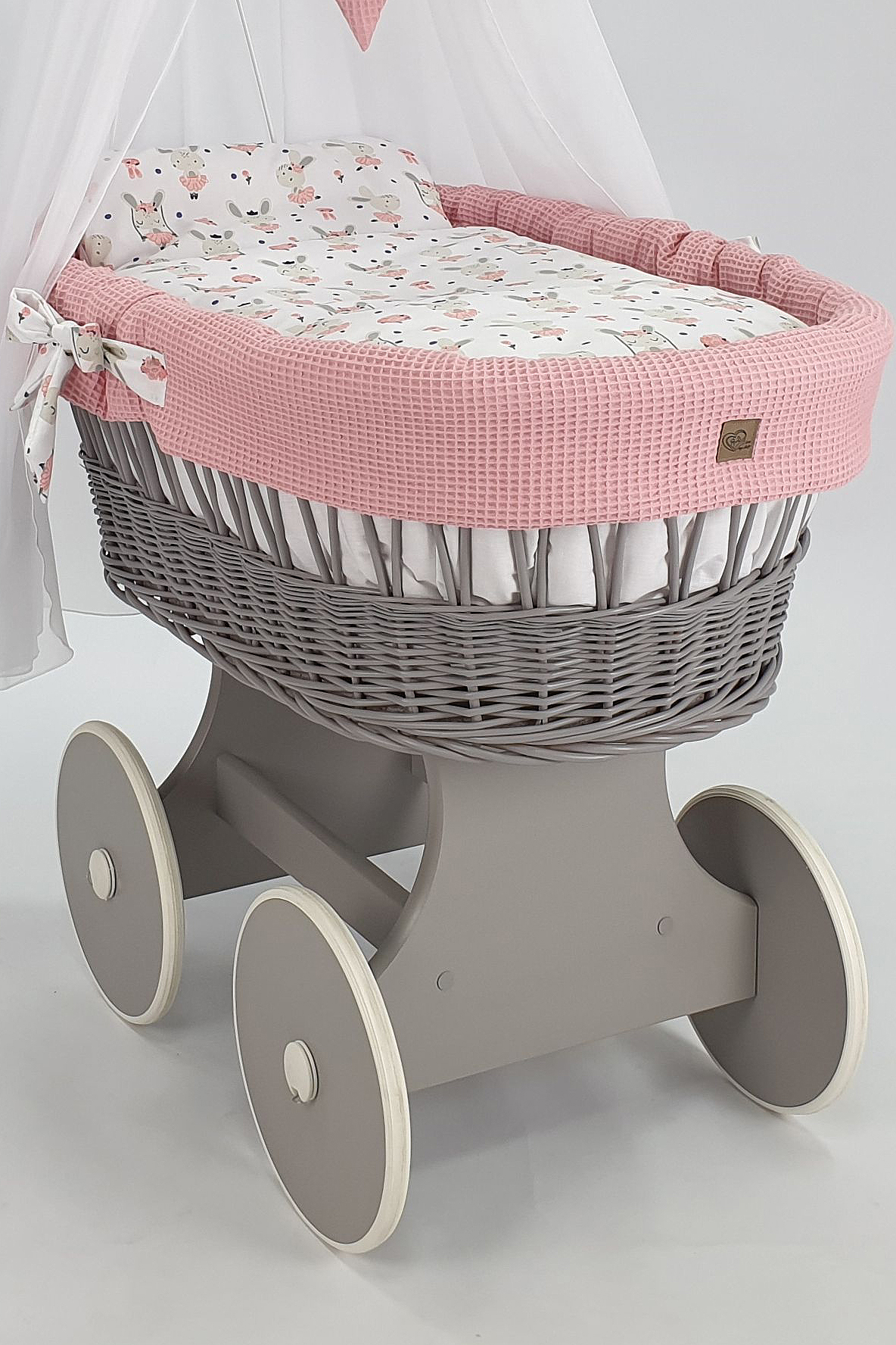 Moisés completo de mimbre con dosel y ropa de cama blanco, gris tejido waffle serie HGPR-KOLA - foto 4