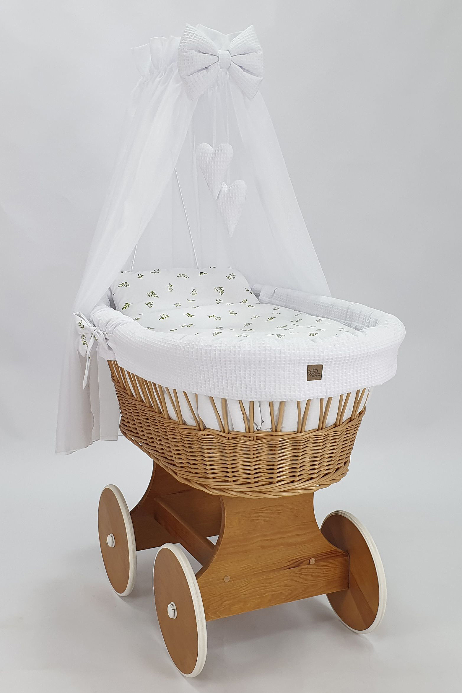 Moisés completo de mimbre con dosel y ropa de cama blanco, natural tejido waffle serie HNBI-KOLA - foto 2