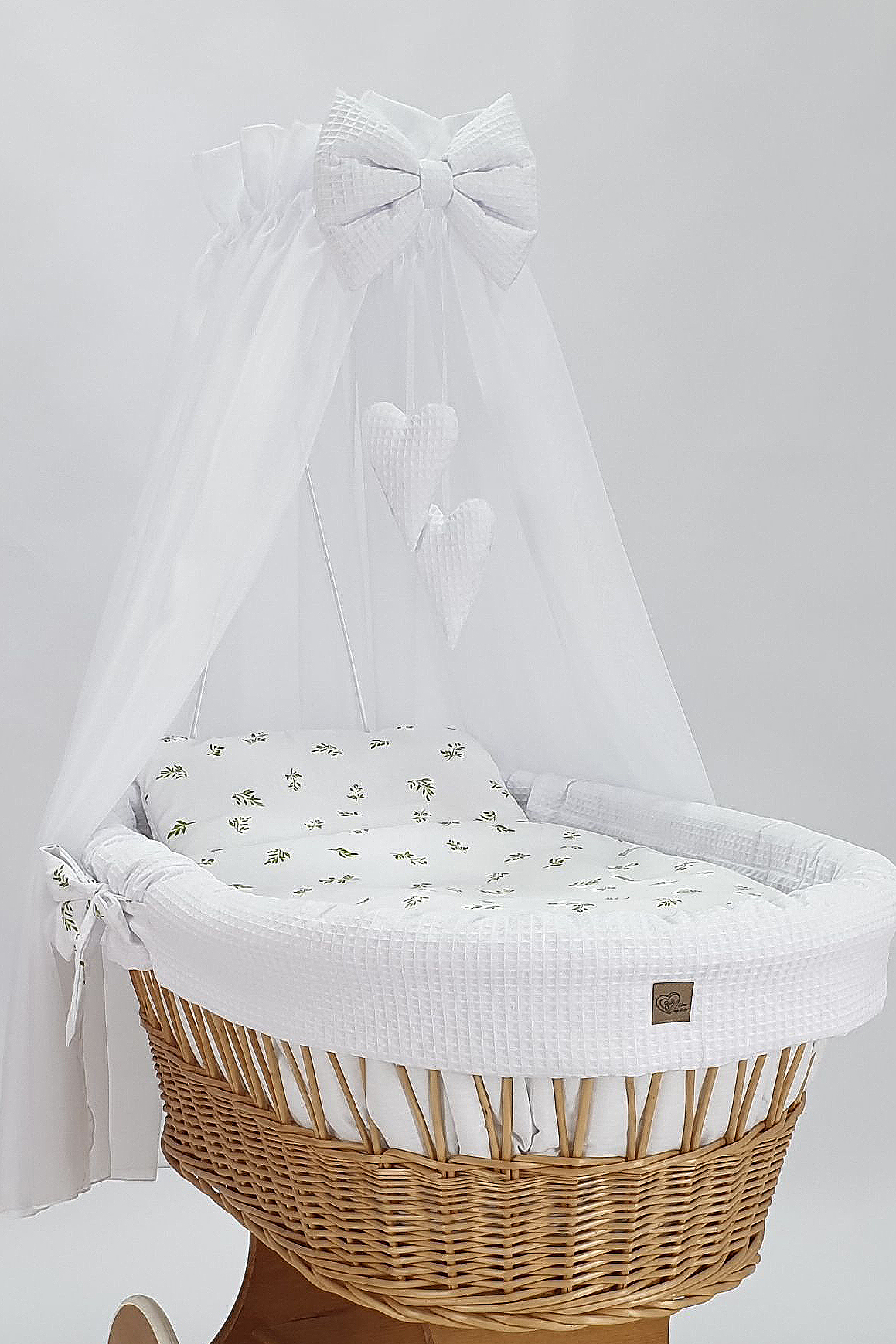 Moisés completo de mimbre con dosel y ropa de cama blanco, natural tejido waffle serie HNBI-KOLA - foto 3