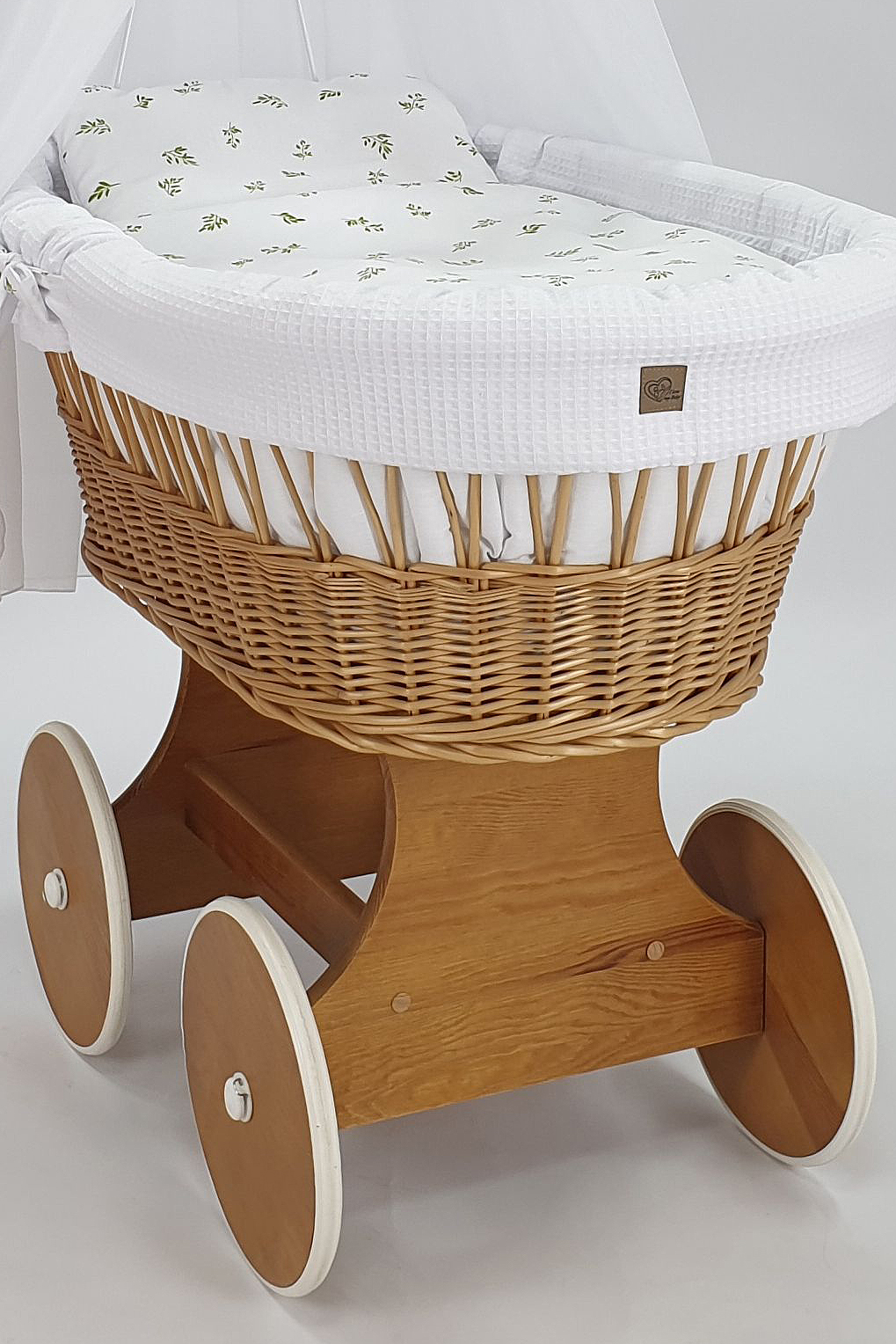 Moisés completo de mimbre con dosel y ropa de cama blanco, natural tejido waffle serie HNBI-KOLA - foto 4