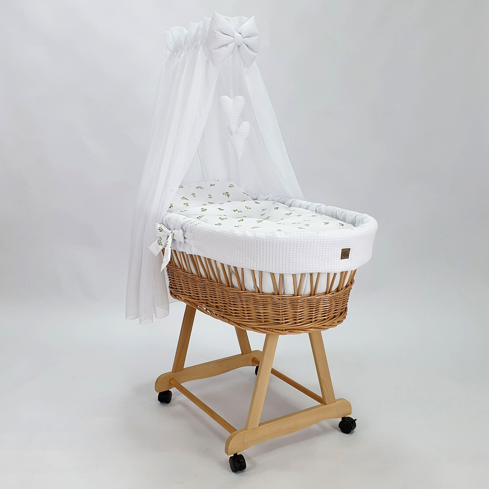 Moisés completo de mimbre con dosel y ropa de cama blanco, natural tejido waffle serie HNBI-MOS - foto 2
