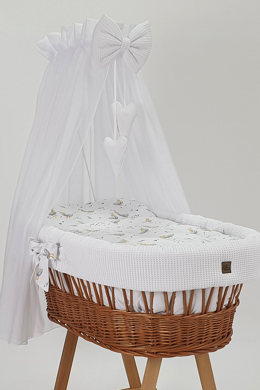 Moisés completo de mimbre con dosel y ropa de cama blanco, natural tejido waffle serie HNBI-MOS2 - foto 3