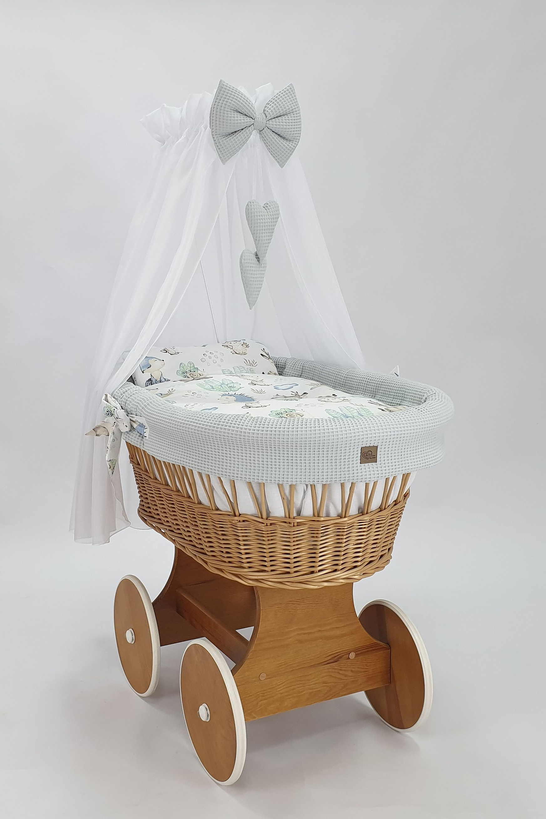Moisés completo de mimbre con dosel y ropa de cama blanco, gris, natural tejido waffle serie HNGR-KOLA - foto 2