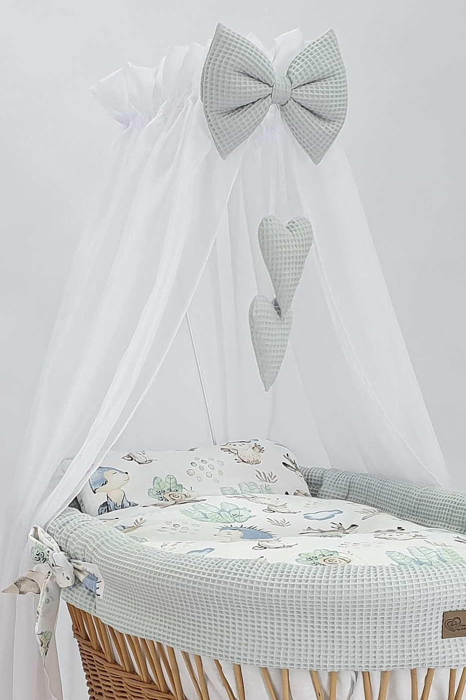 Moisés completo de mimbre con dosel y ropa de cama blanco, gris, natural tejido waffle serie HNGR-KOLA - foto 3