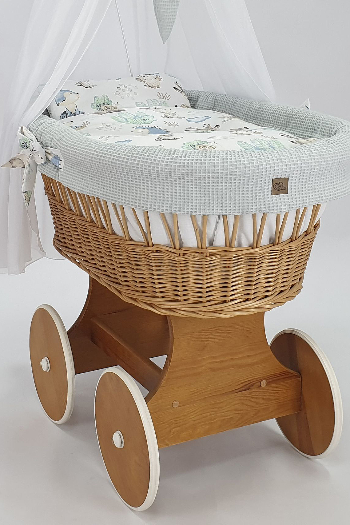 Moisés completo de mimbre con dosel y ropa de cama blanco, gris, natural tejido waffle serie HNGR-KOLA - foto 4