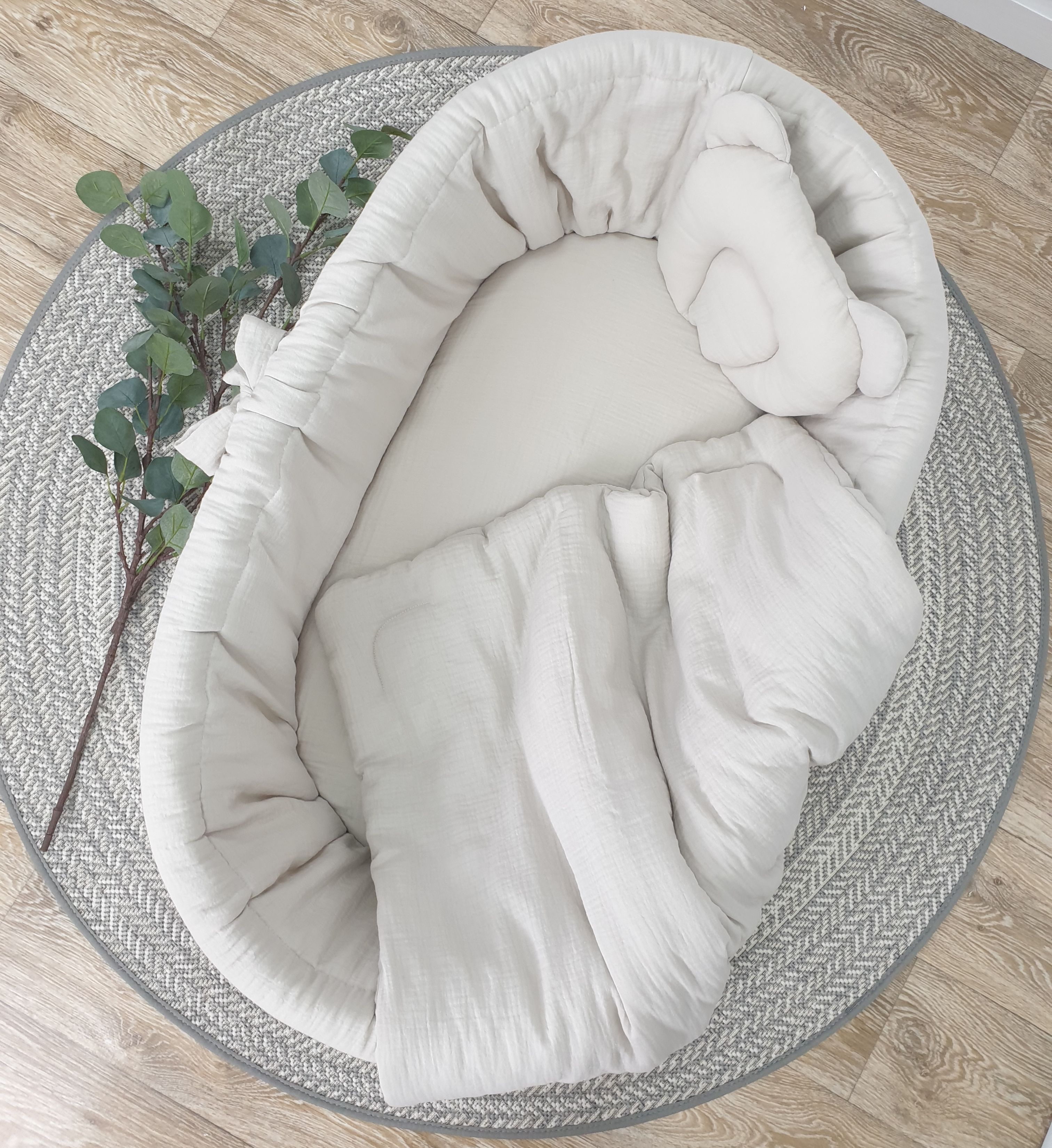Moisés completo de mimbre sin dosel con ropa de cama beige, natural muselina y algodón serie NBE-MUS - foto 3
