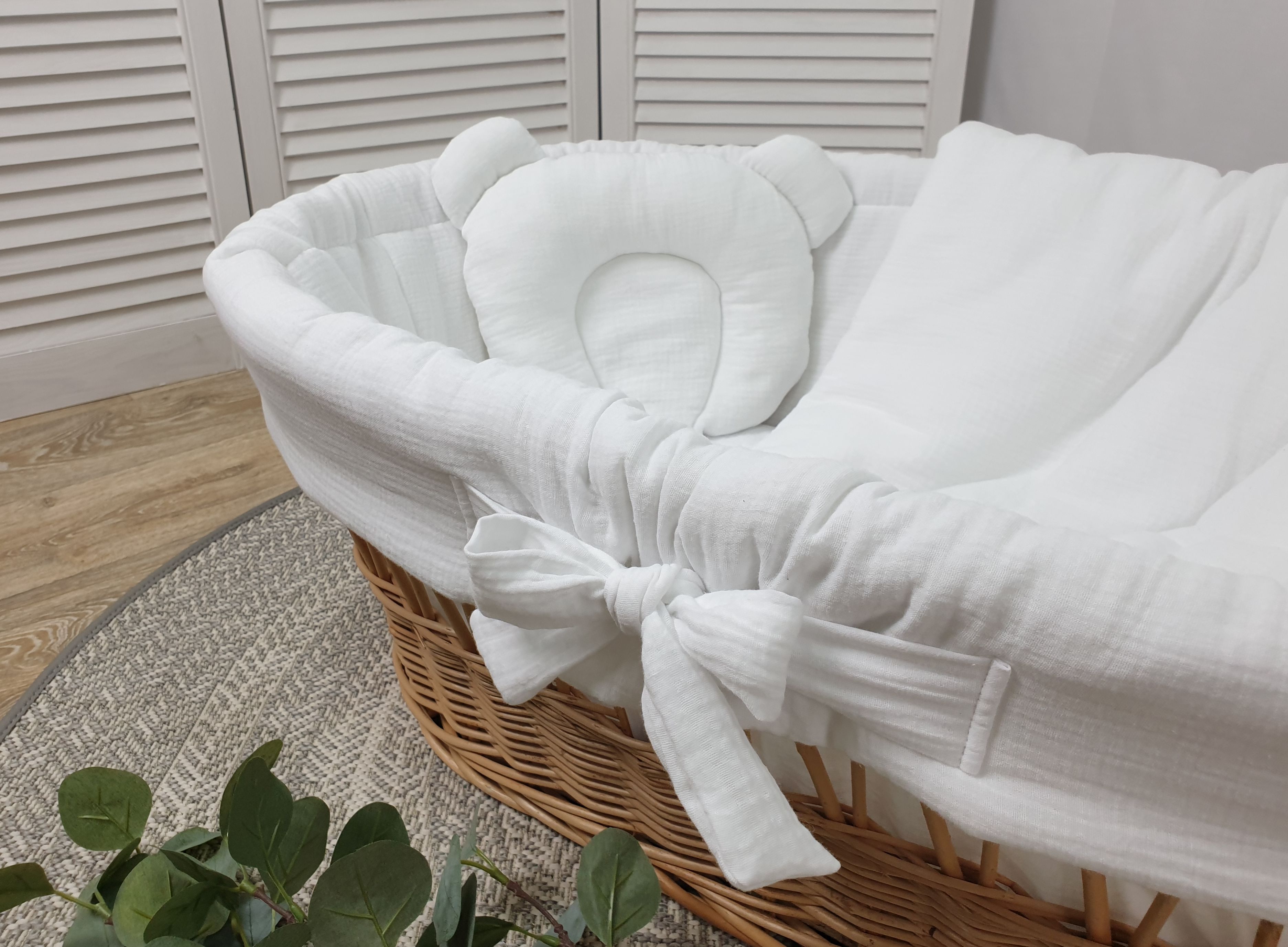 Moisés completo de mimbre sin dosel con ropa de cama blanco muselina serie BBKO-MUS - foto 4