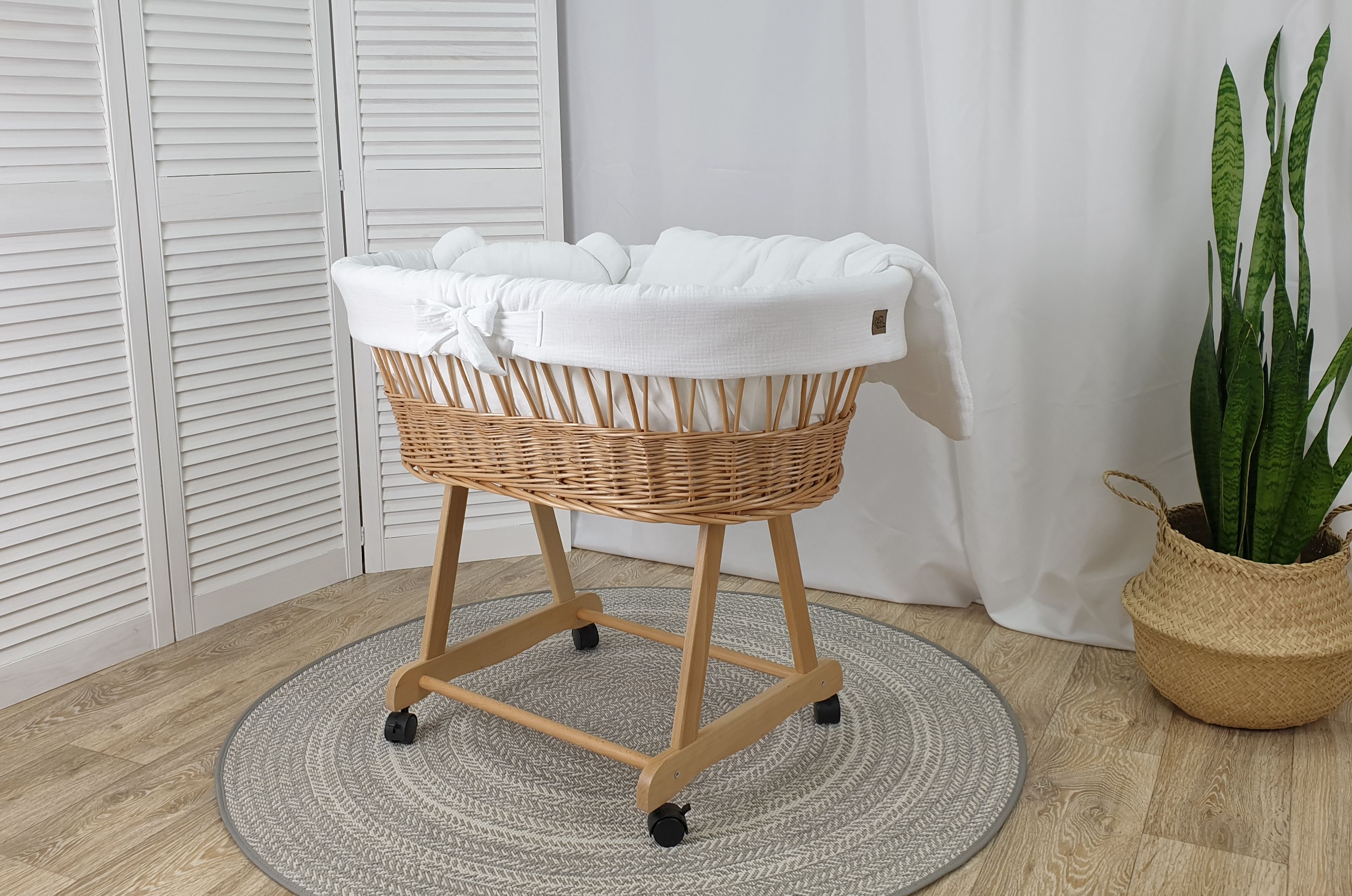 Moisés completo de mimbre sin dosel con ropa de cama blanco, natural muselina y algodón serie NBI-MUS - foto 2